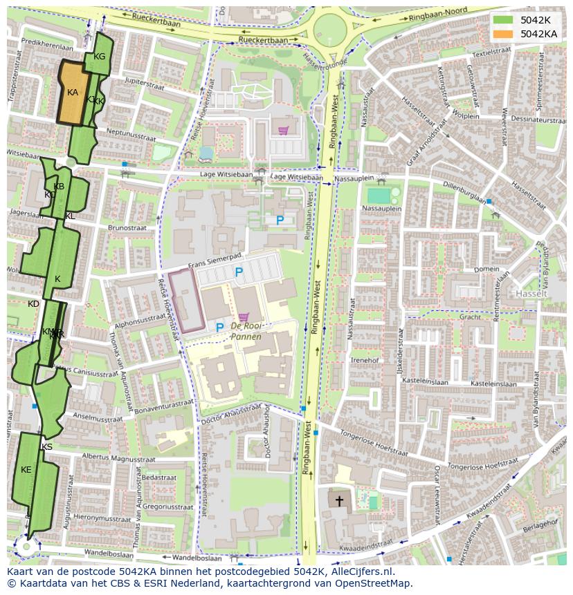 Afbeelding van het postcodegebied 5042 KA op de kaart.