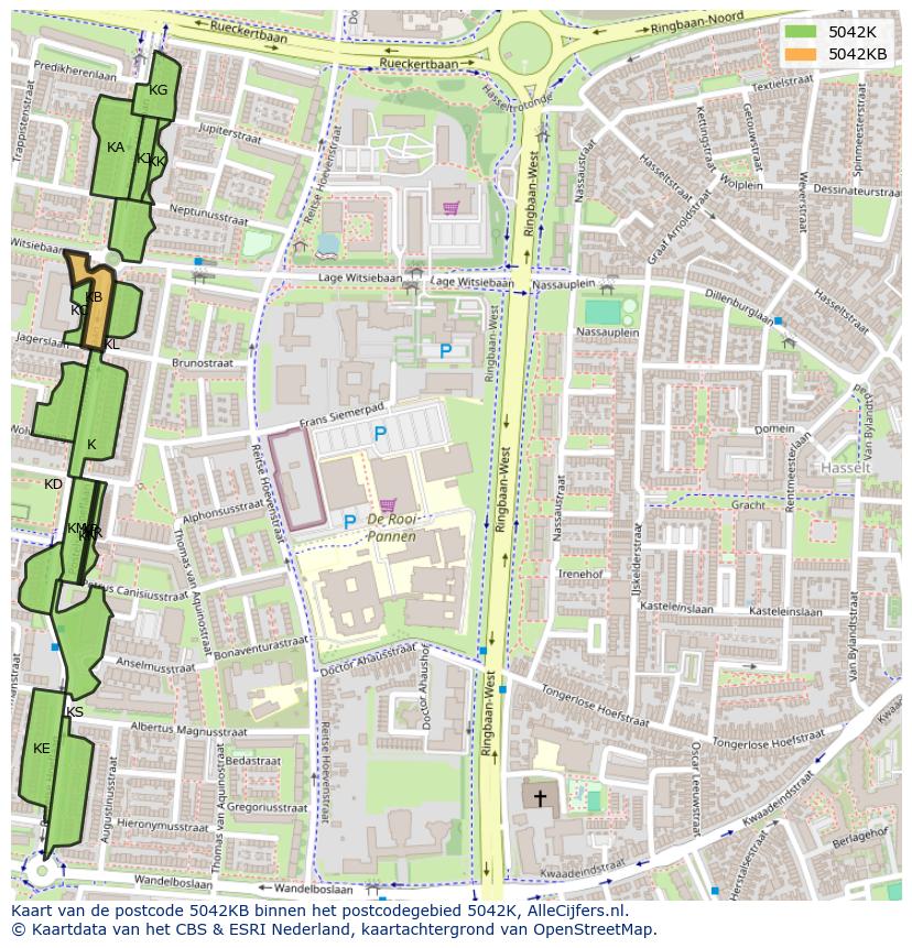Afbeelding van het postcodegebied 5042 KB op de kaart.