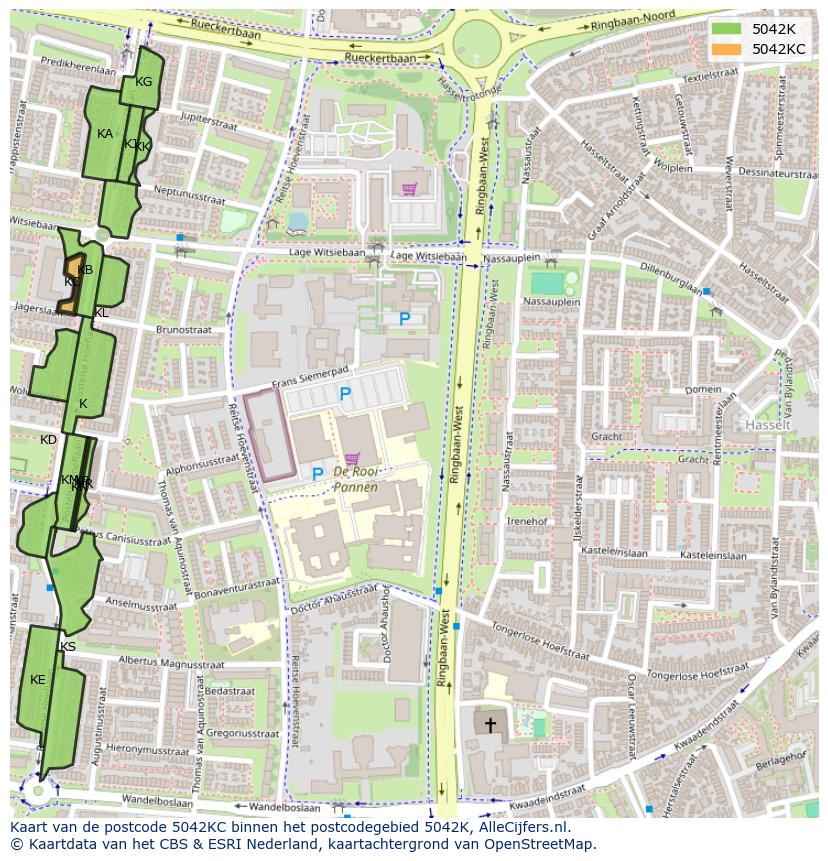 Afbeelding van het postcodegebied 5042 KC op de kaart.