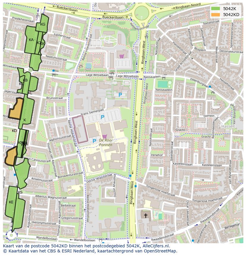 Afbeelding van het postcodegebied 5042 KD op de kaart.