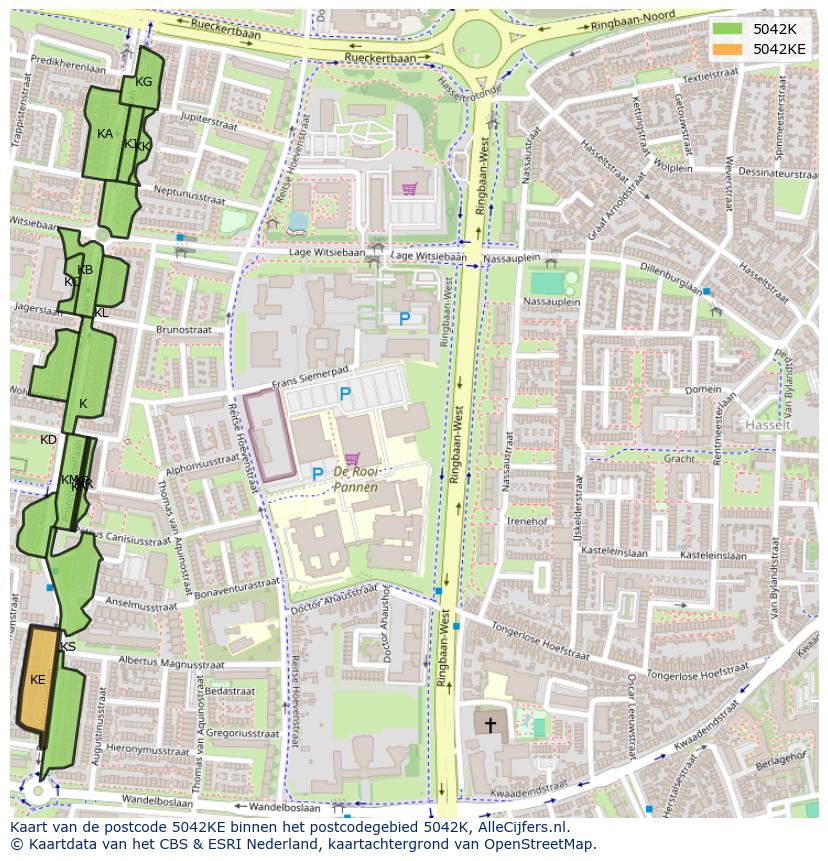 Afbeelding van het postcodegebied 5042 KE op de kaart.
