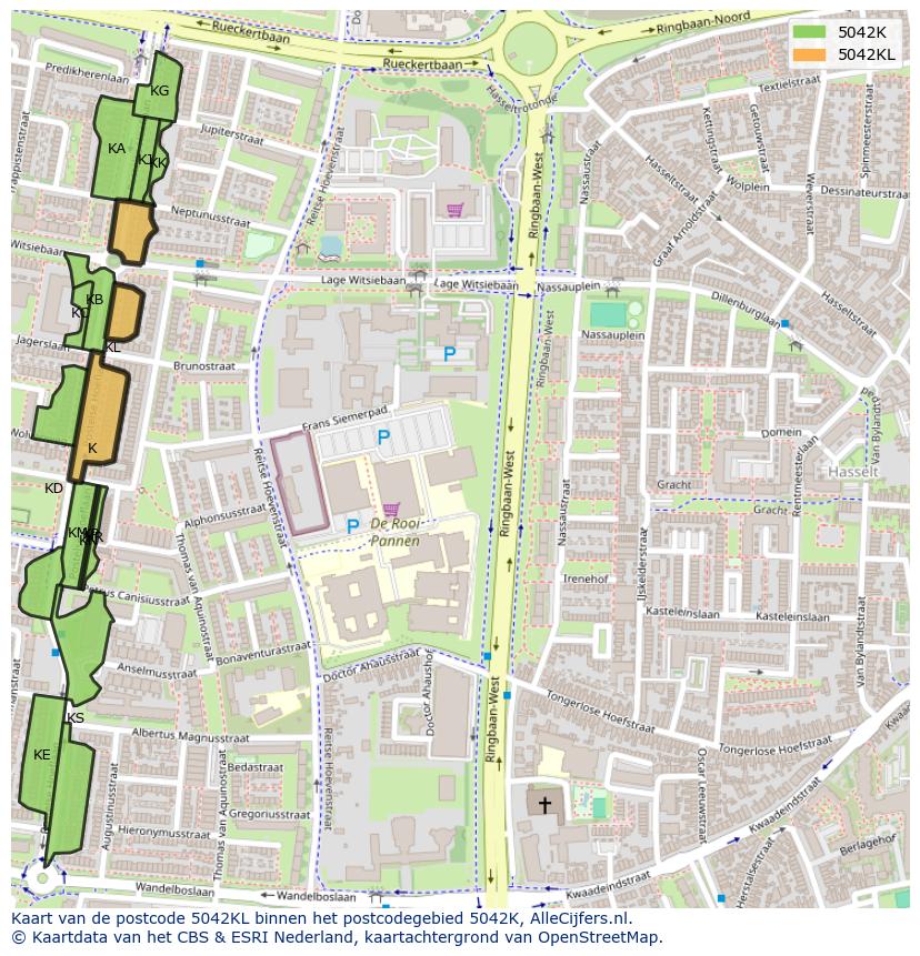 Afbeelding van het postcodegebied 5042 KL op de kaart.