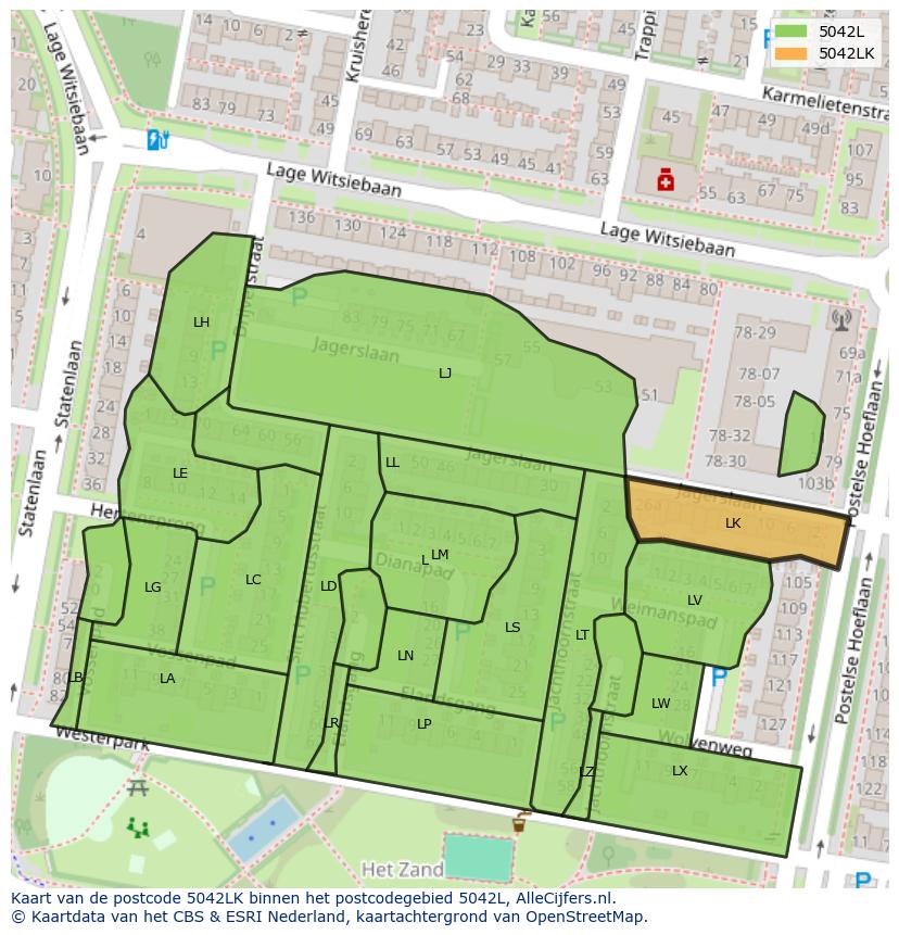 Afbeelding van het postcodegebied 5042 LK op de kaart.
