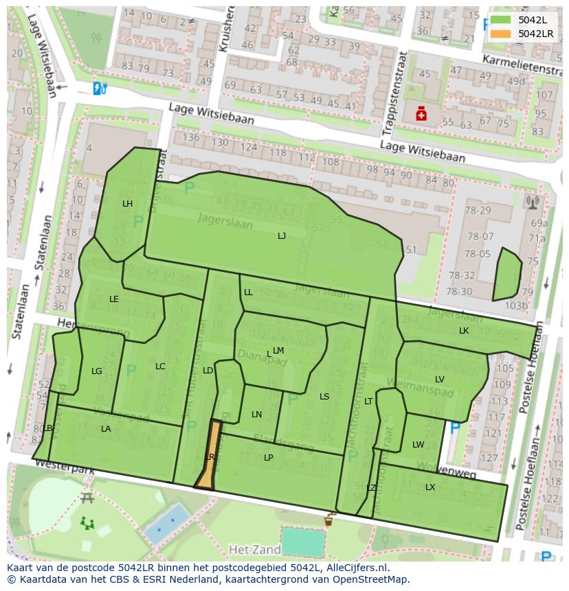 Afbeelding van het postcodegebied 5042 LR op de kaart.