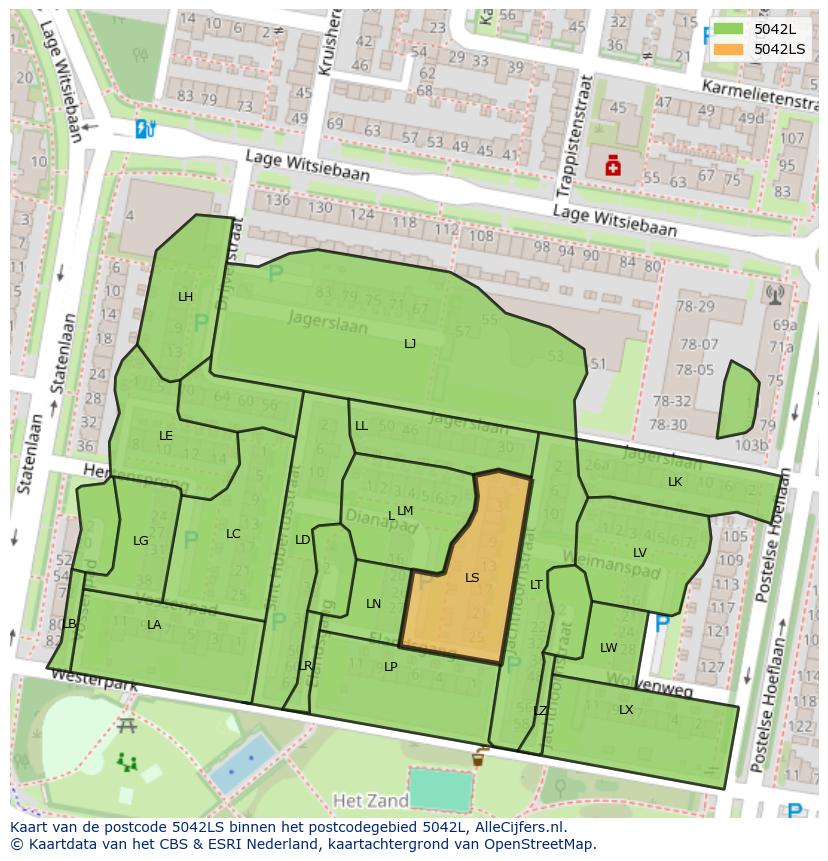 Afbeelding van het postcodegebied 5042 LS op de kaart.