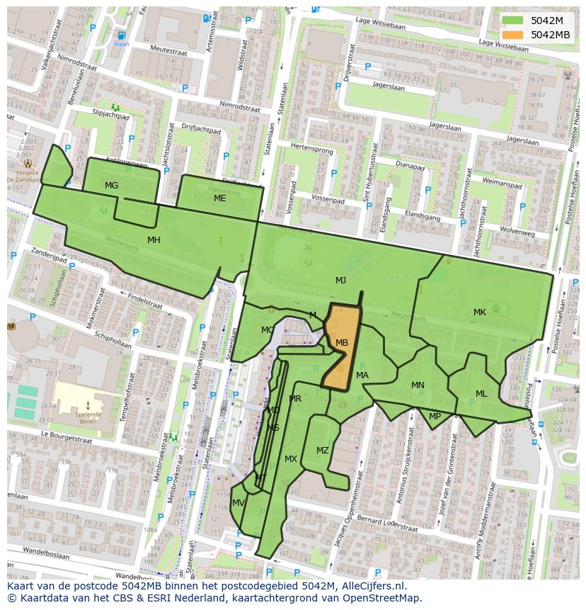 Afbeelding van het postcodegebied 5042 MB op de kaart.