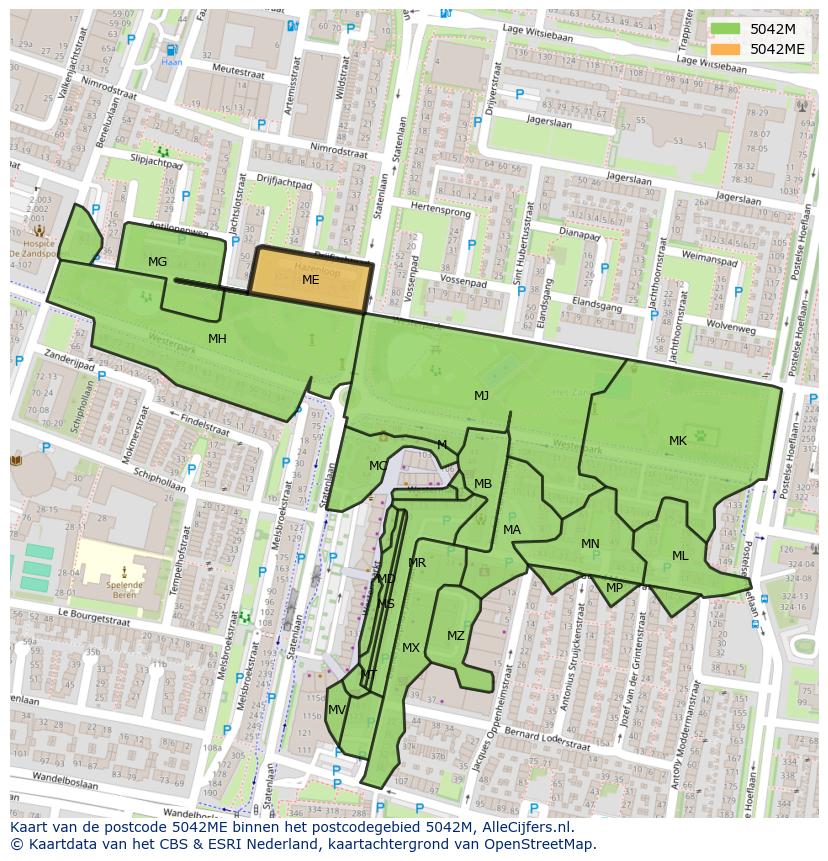 Afbeelding van het postcodegebied 5042 ME op de kaart.