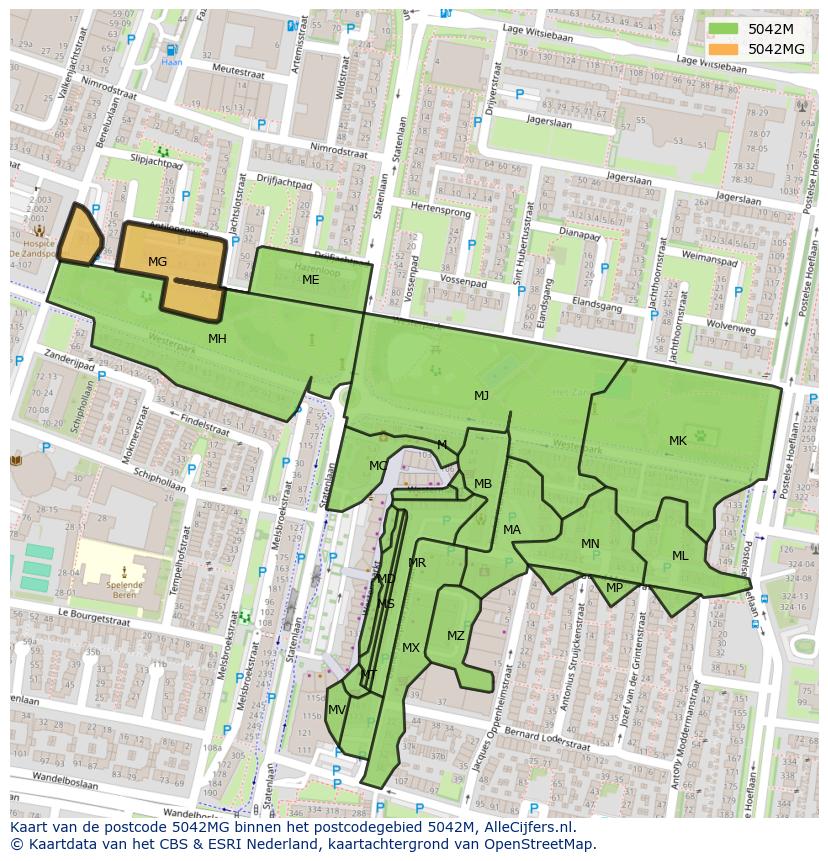 Afbeelding van het postcodegebied 5042 MG op de kaart.