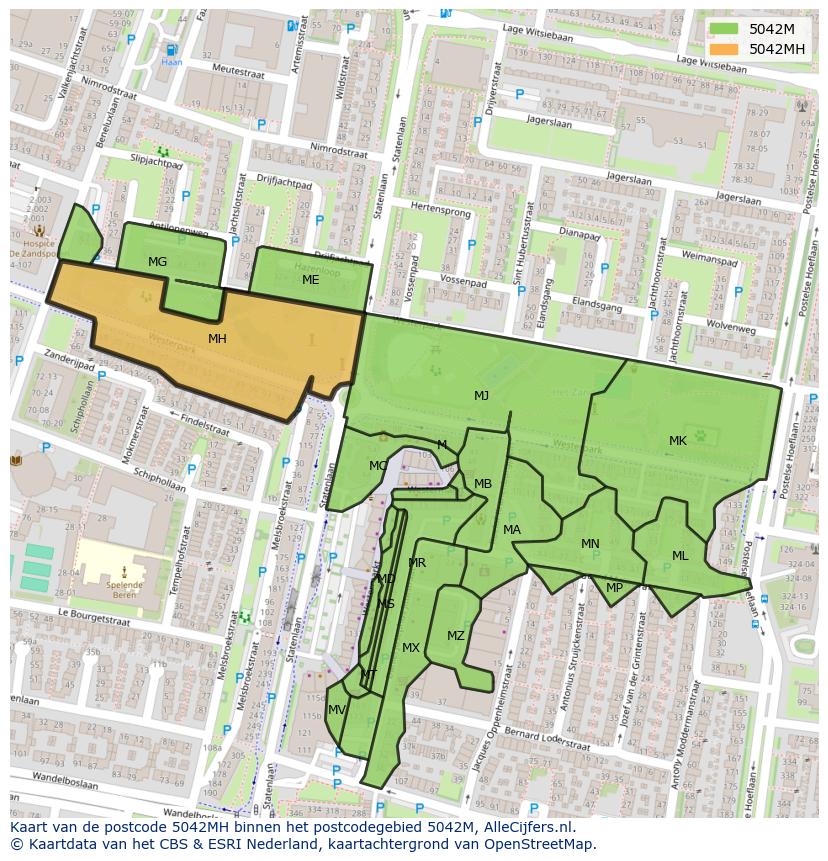 Afbeelding van het postcodegebied 5042 MH op de kaart.