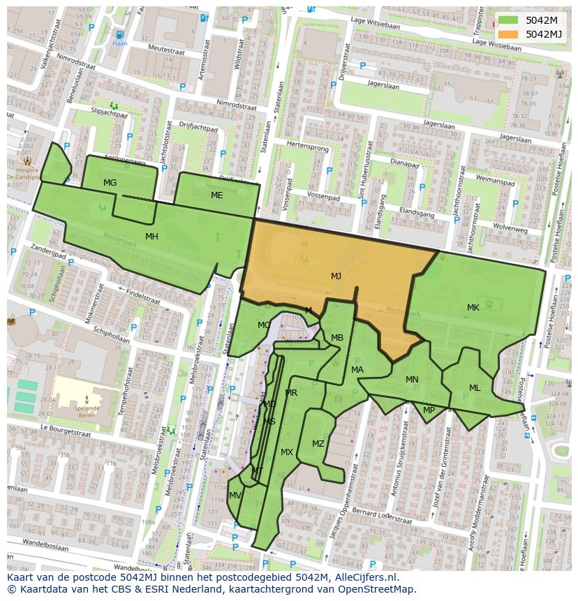 Afbeelding van het postcodegebied 5042 MJ op de kaart.