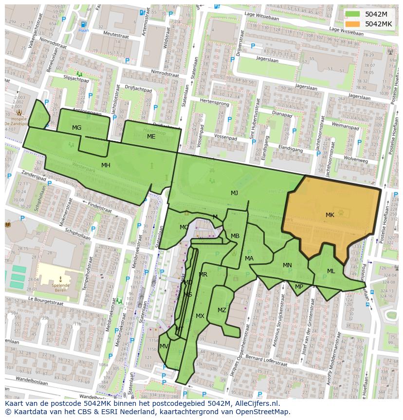 Afbeelding van het postcodegebied 5042 MK op de kaart.