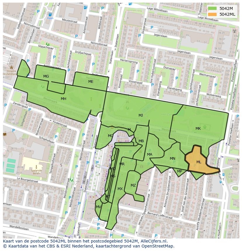 Afbeelding van het postcodegebied 5042 ML op de kaart.