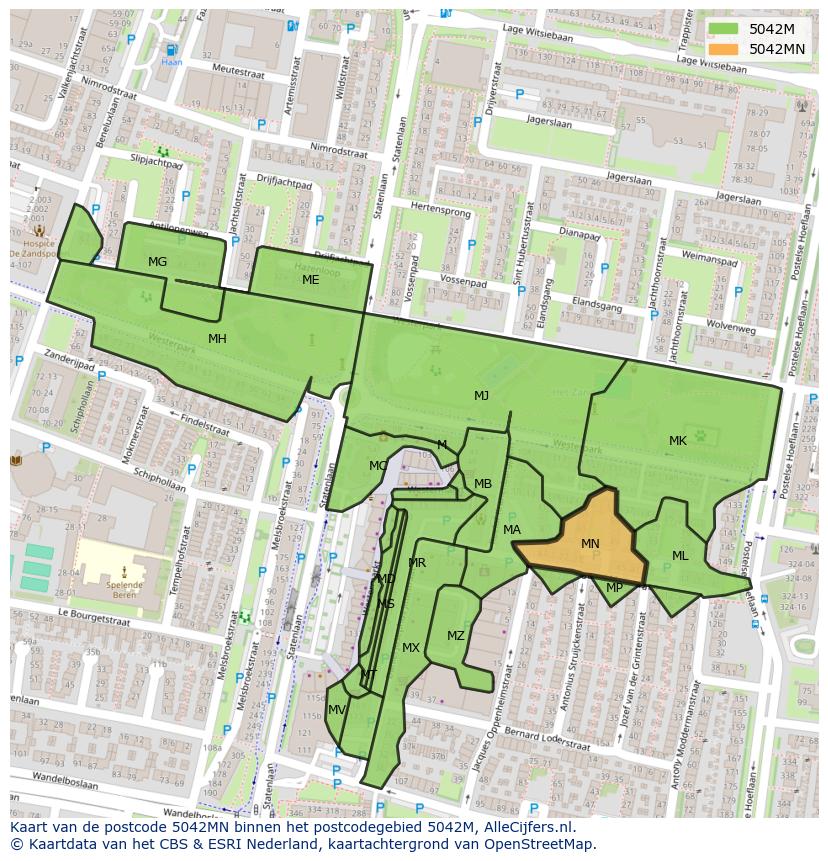 Afbeelding van het postcodegebied 5042 MN op de kaart.