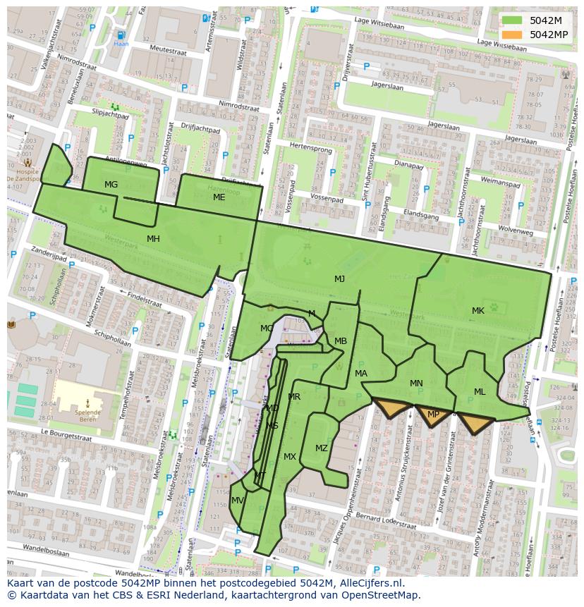 Afbeelding van het postcodegebied 5042 MP op de kaart.