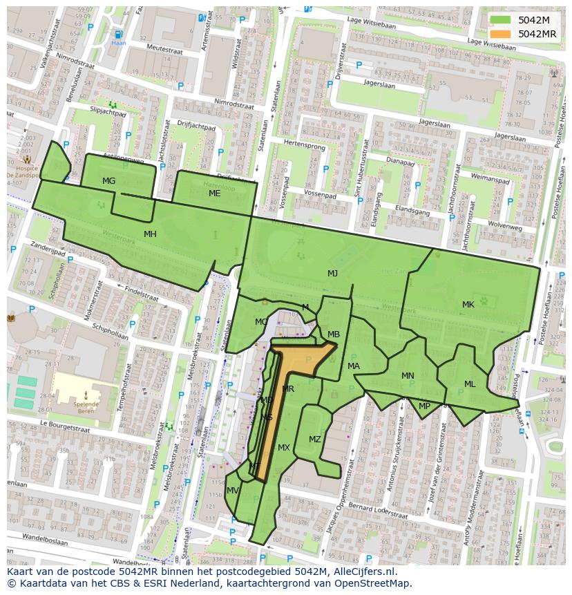 Afbeelding van het postcodegebied 5042 MR op de kaart.