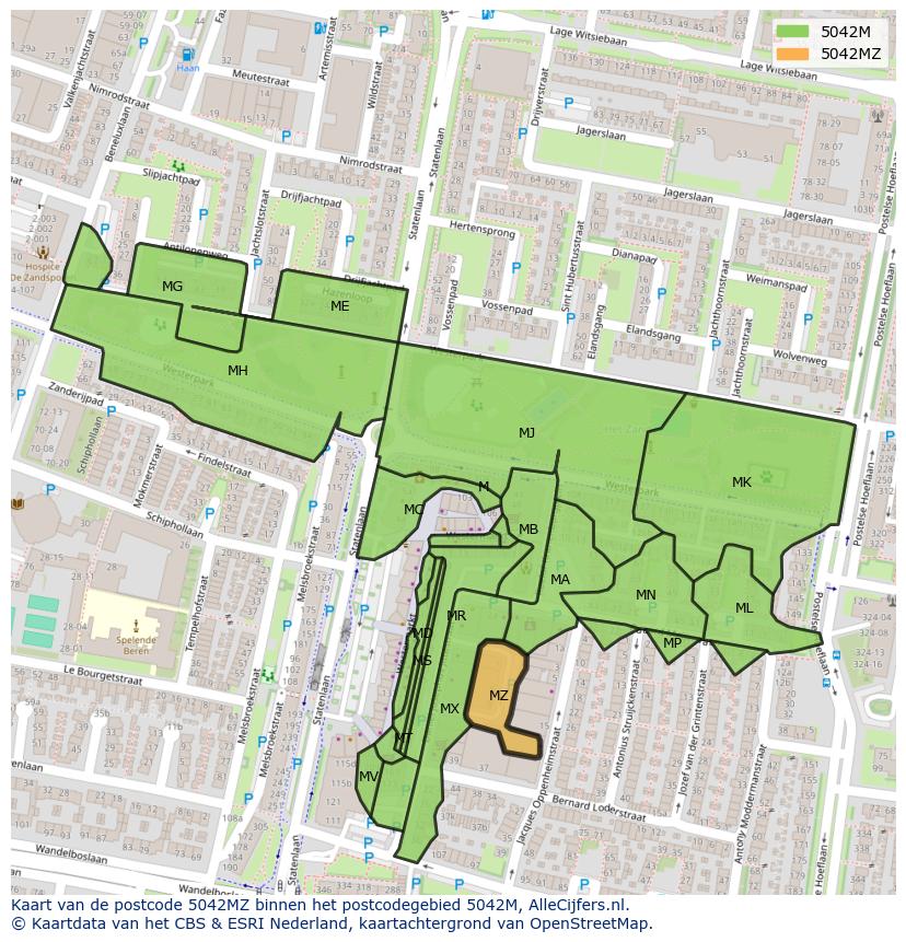 Afbeelding van het postcodegebied 5042 MZ op de kaart.