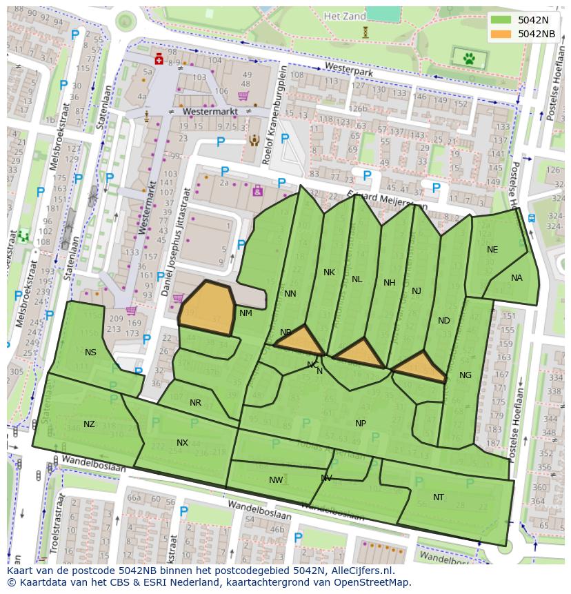 Afbeelding van het postcodegebied 5042 NB op de kaart.