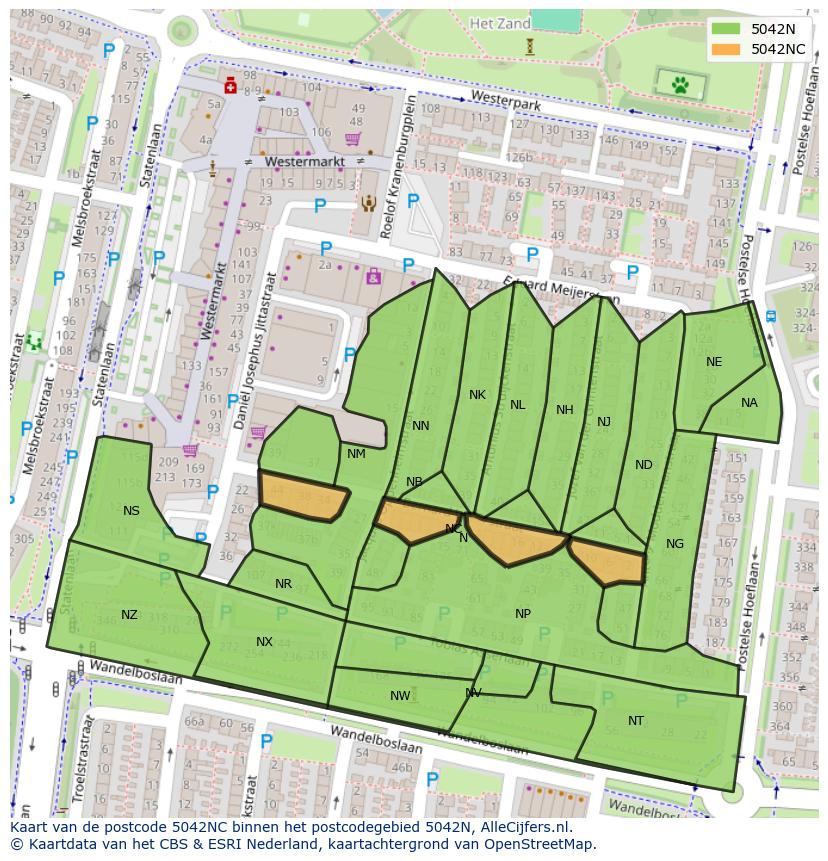 Afbeelding van het postcodegebied 5042 NC op de kaart.
