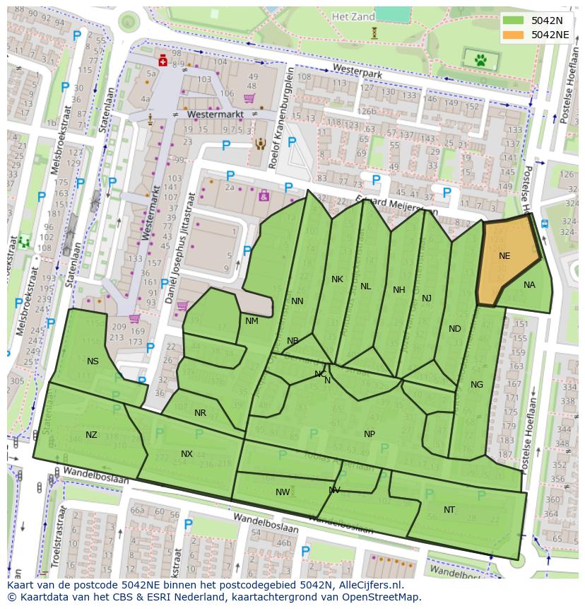 Afbeelding van het postcodegebied 5042 NE op de kaart.