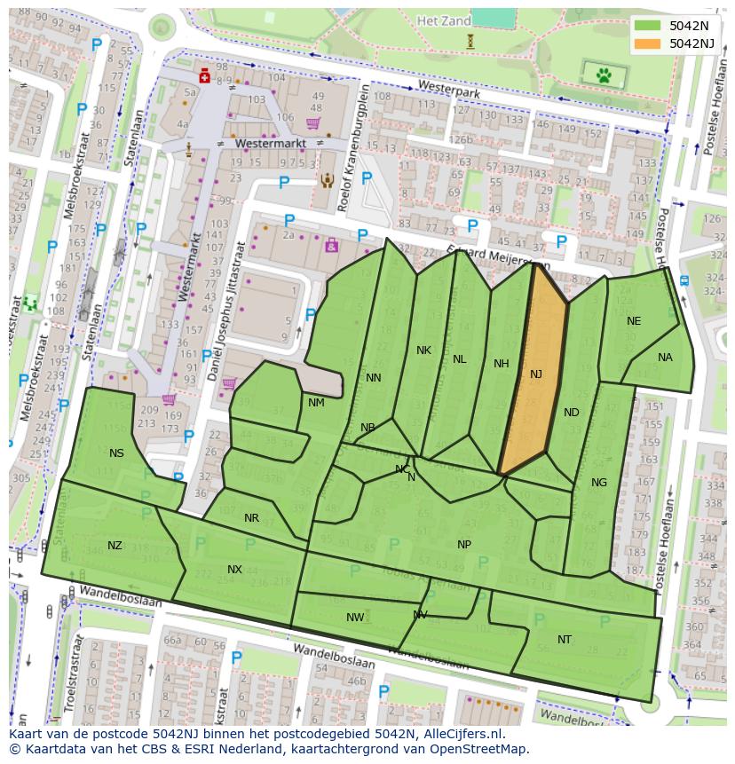 Afbeelding van het postcodegebied 5042 NJ op de kaart.