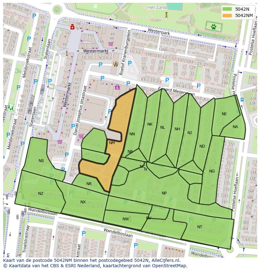 Afbeelding van het postcodegebied 5042 NM op de kaart.