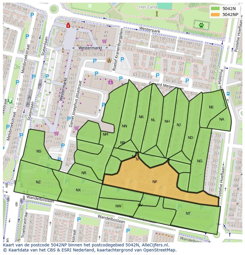 Afbeelding van het postcodegebied 5042 NP op de kaart.