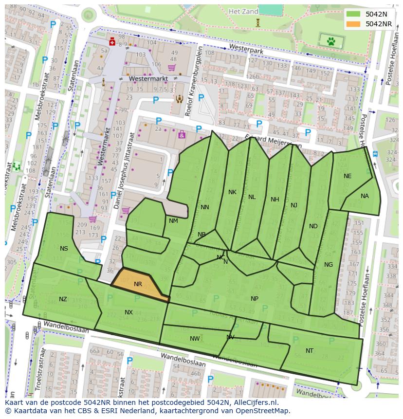 Afbeelding van het postcodegebied 5042 NR op de kaart.