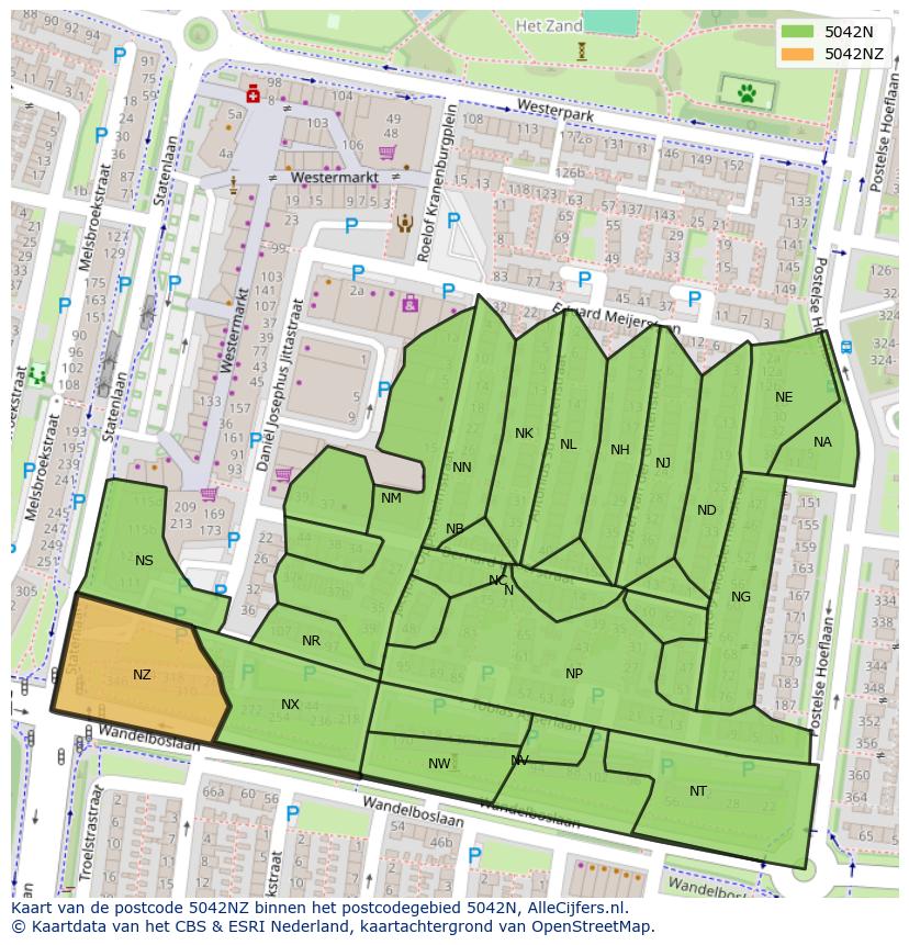 Afbeelding van het postcodegebied 5042 NZ op de kaart.