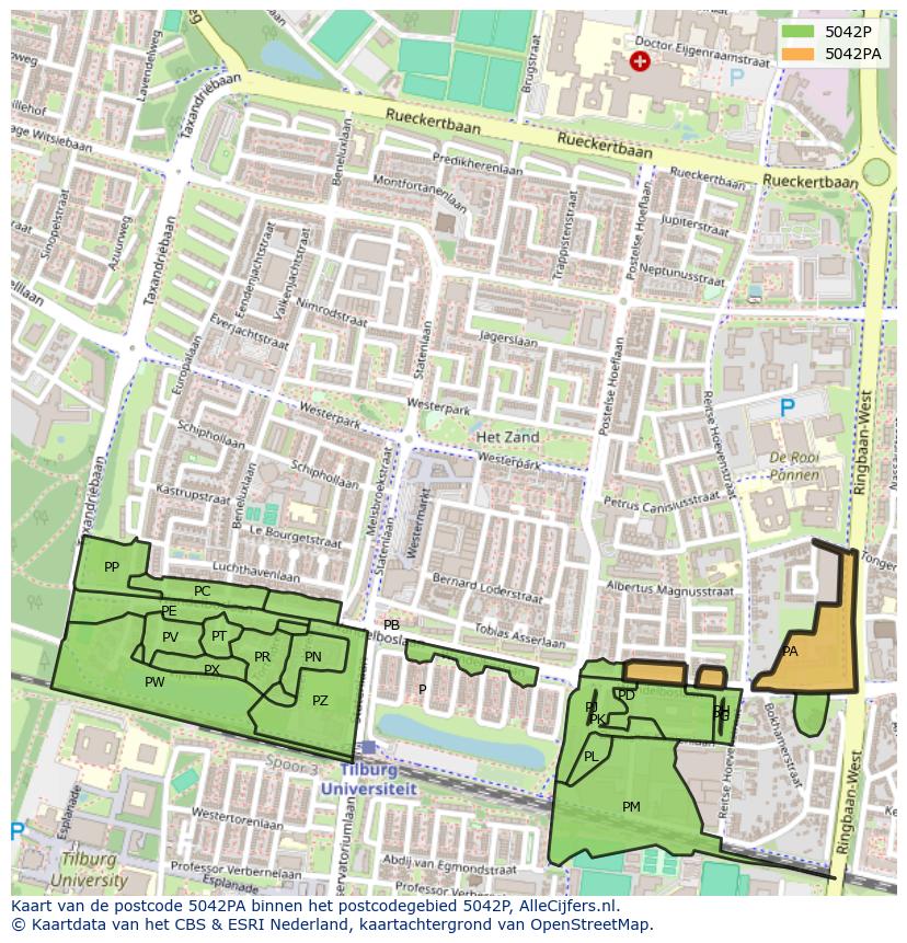 Afbeelding van het postcodegebied 5042 PA op de kaart.
