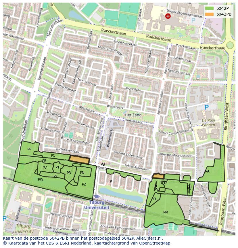 Afbeelding van het postcodegebied 5042 PB op de kaart.