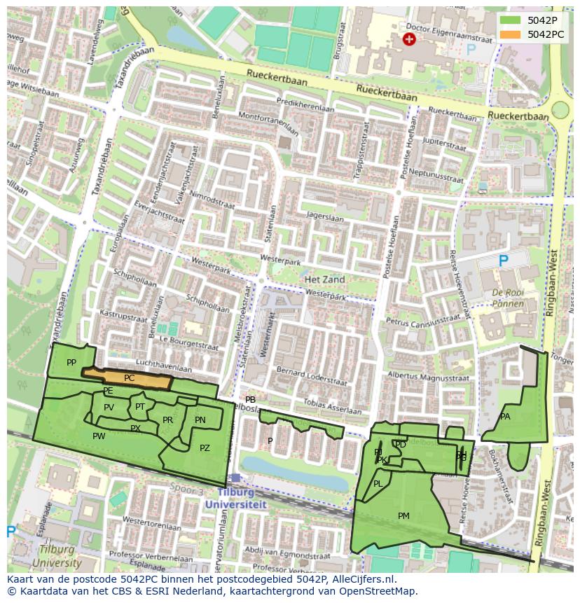 Afbeelding van het postcodegebied 5042 PC op de kaart.