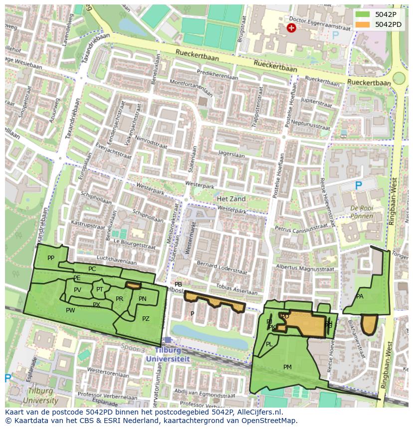 Afbeelding van het postcodegebied 5042 PD op de kaart.