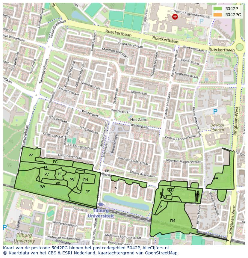 Afbeelding van het postcodegebied 5042 PG op de kaart.