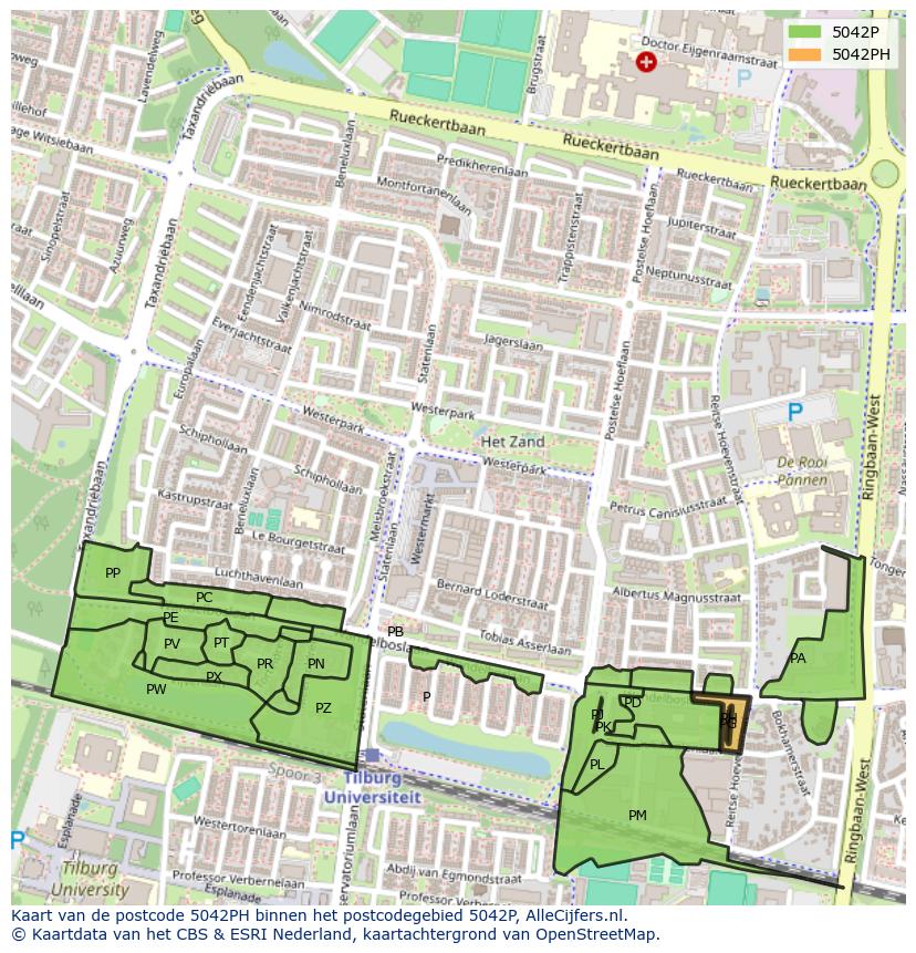 Afbeelding van het postcodegebied 5042 PH op de kaart.
