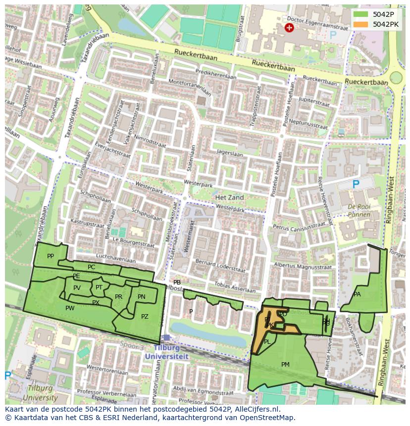 Afbeelding van het postcodegebied 5042 PK op de kaart.