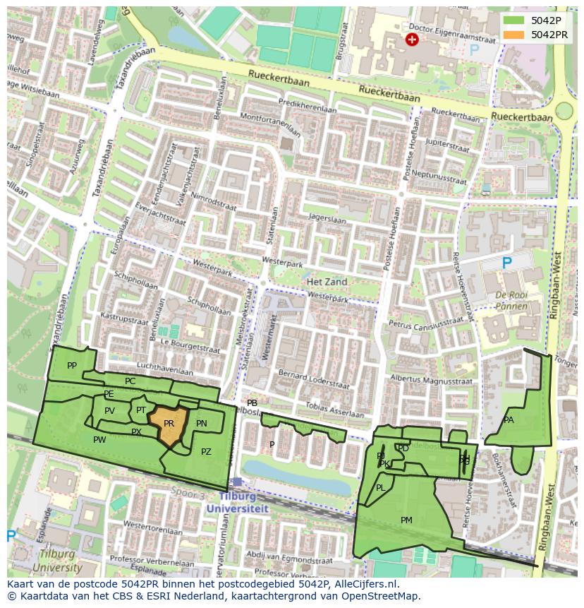 Afbeelding van het postcodegebied 5042 PR op de kaart.