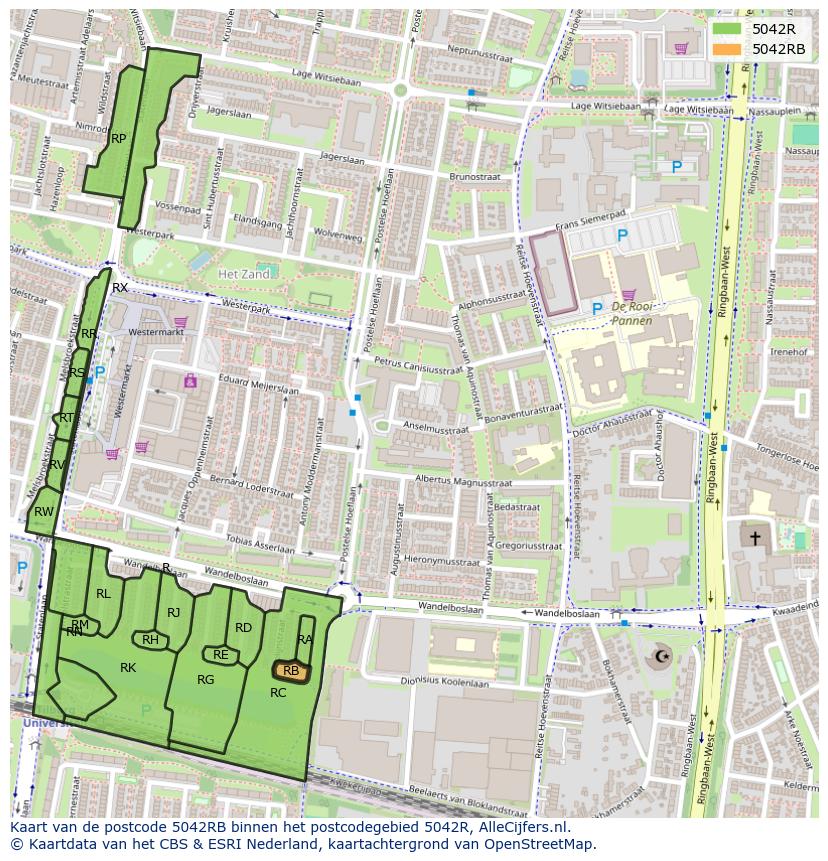Afbeelding van het postcodegebied 5042 RB op de kaart.