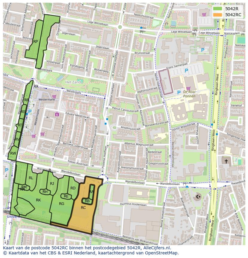 Afbeelding van het postcodegebied 5042 RC op de kaart.