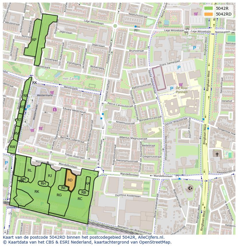 Afbeelding van het postcodegebied 5042 RD op de kaart.