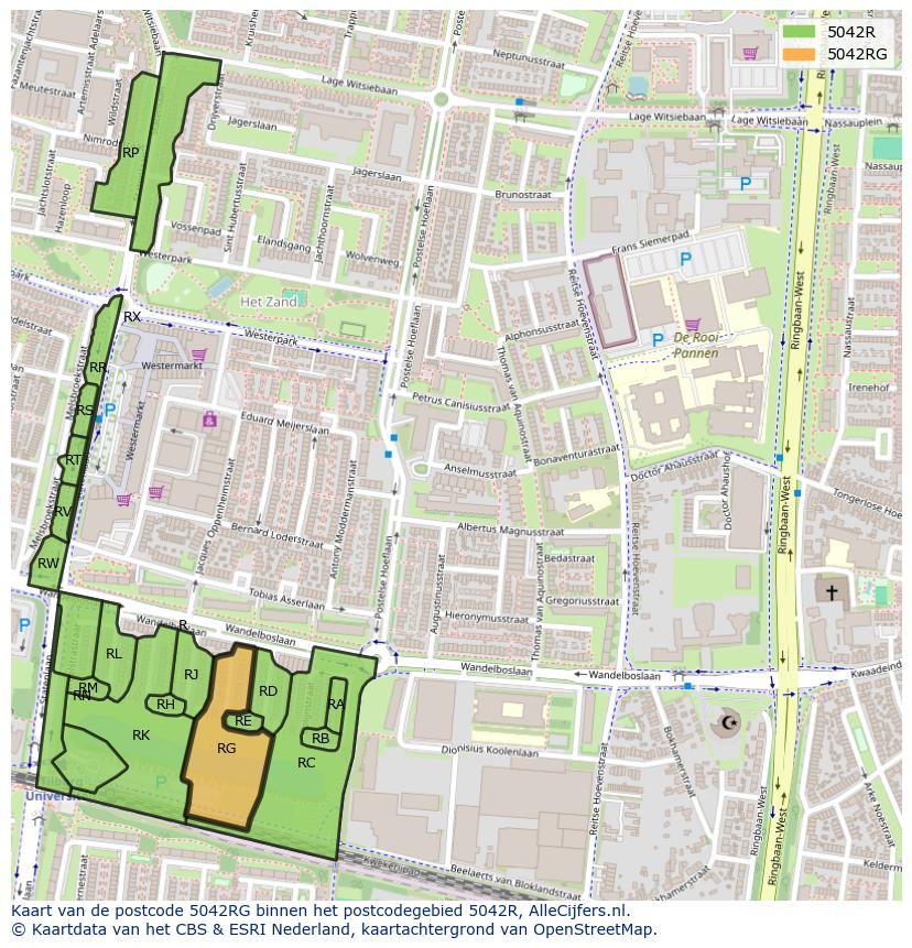 Afbeelding van het postcodegebied 5042 RG op de kaart.
