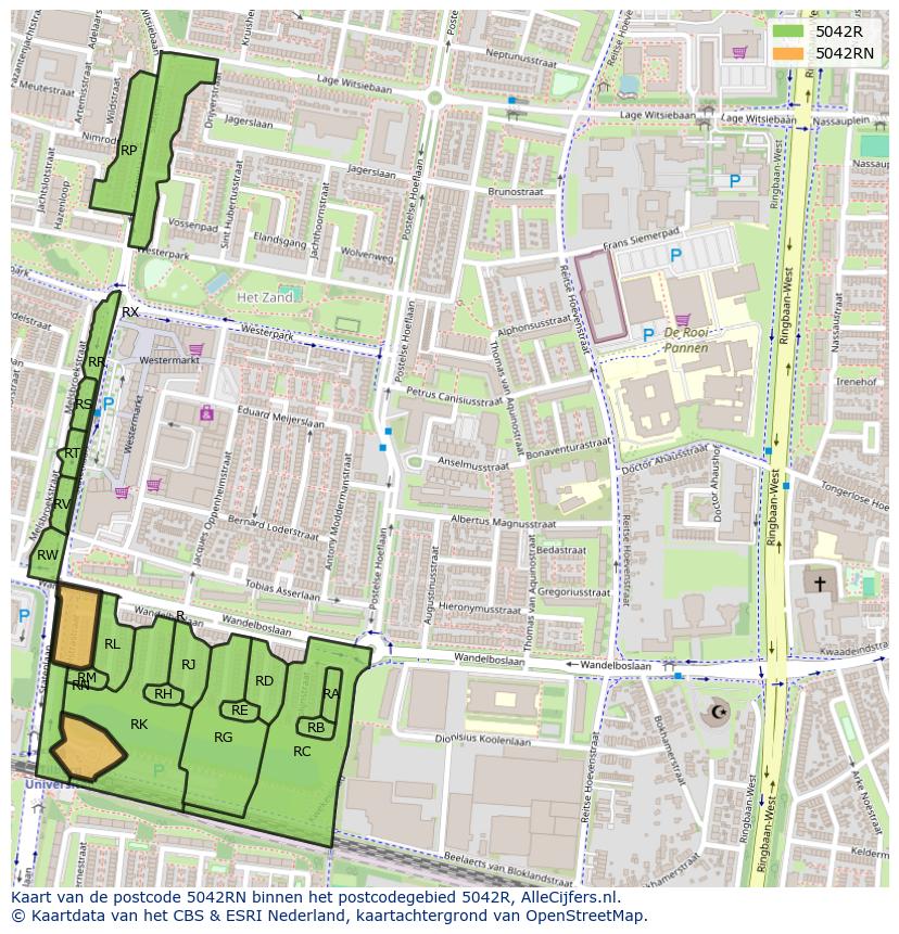Afbeelding van het postcodegebied 5042 RN op de kaart.
