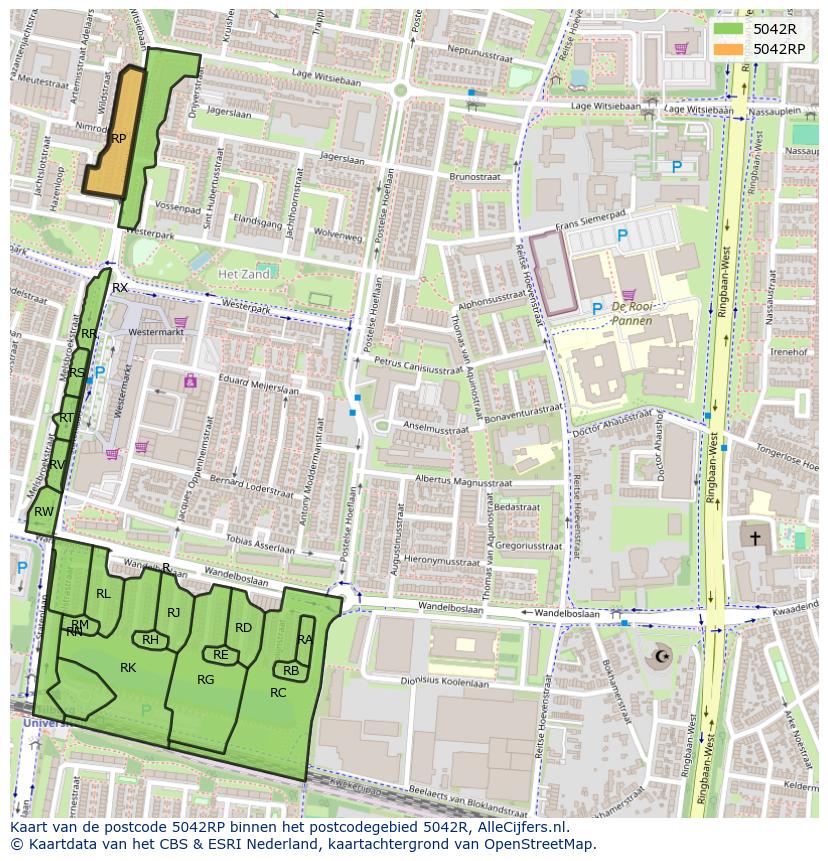 Afbeelding van het postcodegebied 5042 RP op de kaart.