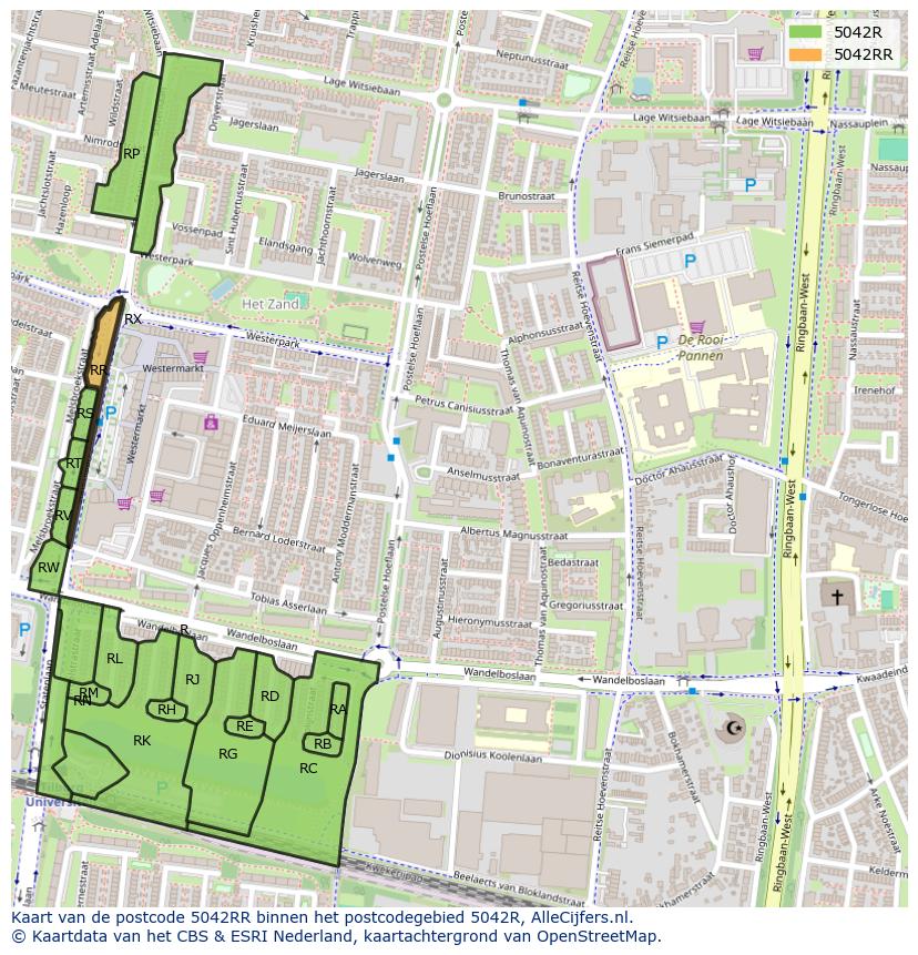 Afbeelding van het postcodegebied 5042 RR op de kaart.