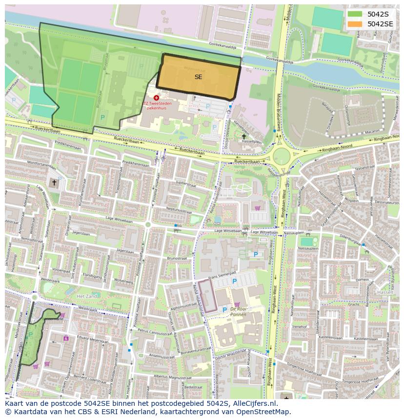 Afbeelding van het postcodegebied 5042 SE op de kaart.
