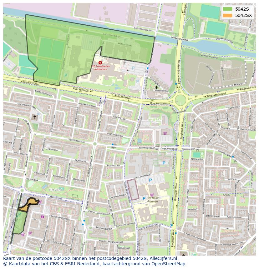 Afbeelding van het postcodegebied 5042 SX op de kaart.