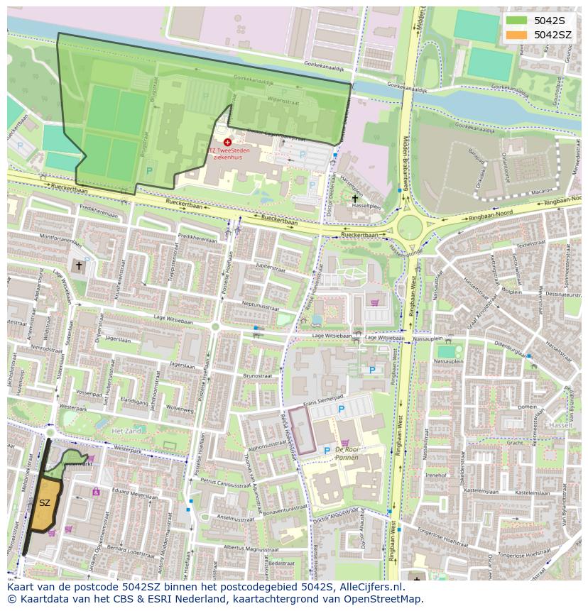 Afbeelding van het postcodegebied 5042 SZ op de kaart.