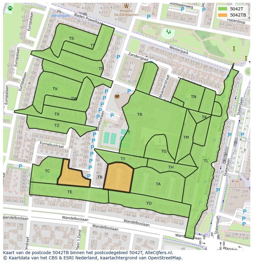 Afbeelding van het postcodegebied 5042 TB op de kaart.