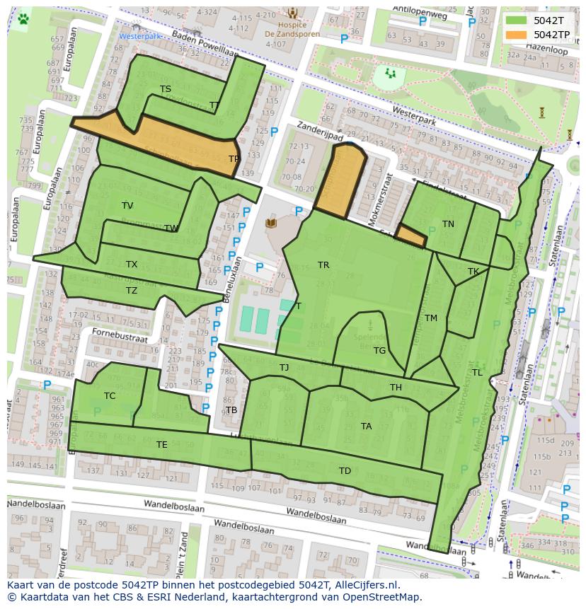 Afbeelding van het postcodegebied 5042 TP op de kaart.