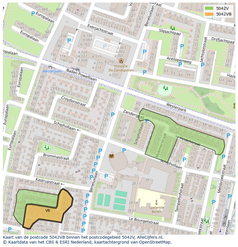 Afbeelding van het postcodegebied 5042 VB op de kaart.