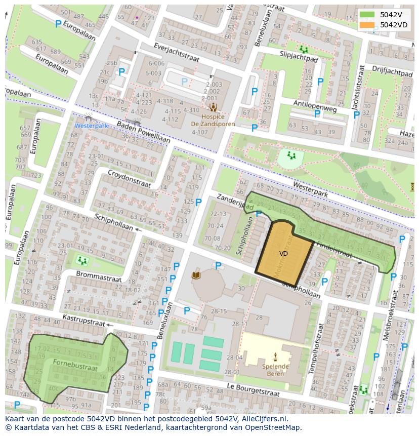 Afbeelding van het postcodegebied 5042 VD op de kaart.